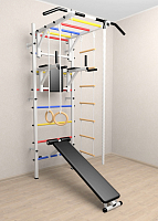 Шведская стенка Sv Sport 525 (Турник рукоход/Брусья/Скамья/Канат/Кольца/Лестница) ( Белый) ( Разноцветные перекладины)