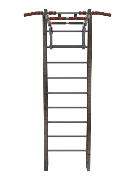 Брашированная шведская стенка "Кастерли" Black с турником (Черные ступени)