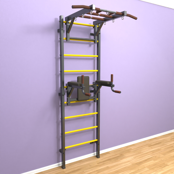 картинка Шведская стенка «LittleSport» Л 2.0 Графит желтые ступени от магазина Лазалка