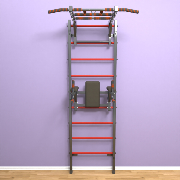 картинка Шведская стенка «LittleSport» Л 2.0 Графит красные ступени от магазина Лазалка