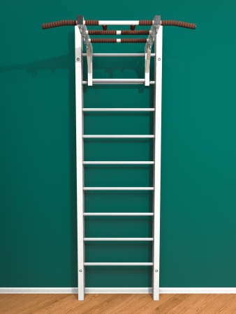 Брашированная шведская стенка "Кастерли" Белый с турником (Белые ступени)