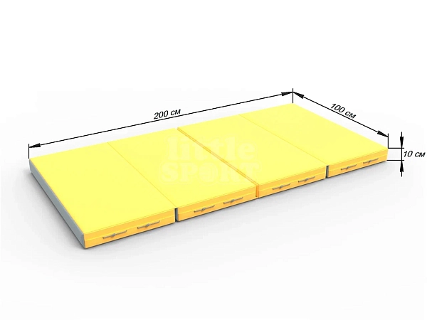 картинка Мат кожзам LittleSport (100х200х10см) складной в 4 сложения серый/желтый от магазина Лазалка