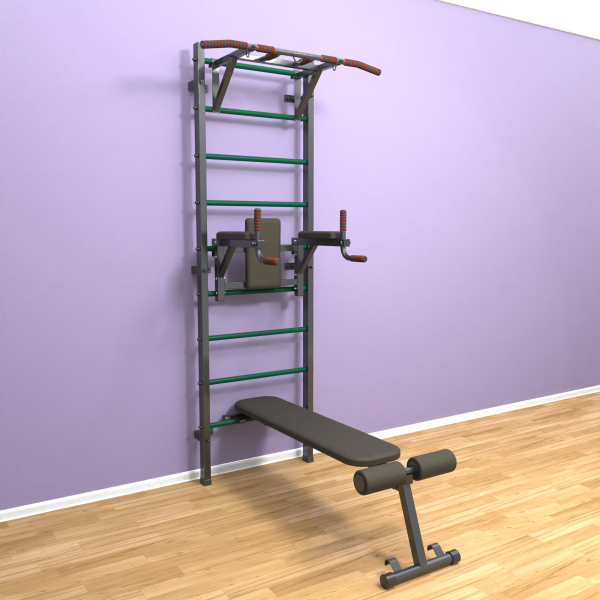 картинка Шведская стенка «LittleSport» ПУ 3.0 Графит зеленые ступени от магазина Лазалка