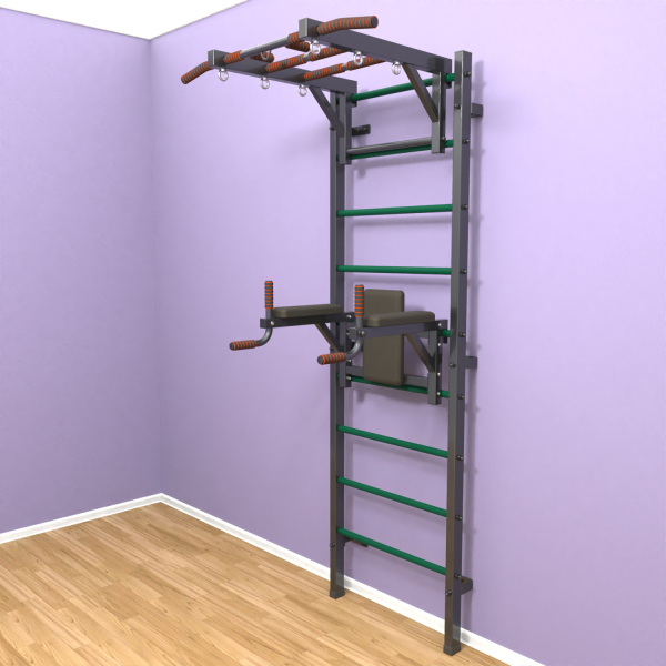 Шведская стенка «LittleSport» Л 2.0 Графит зеленые ступени