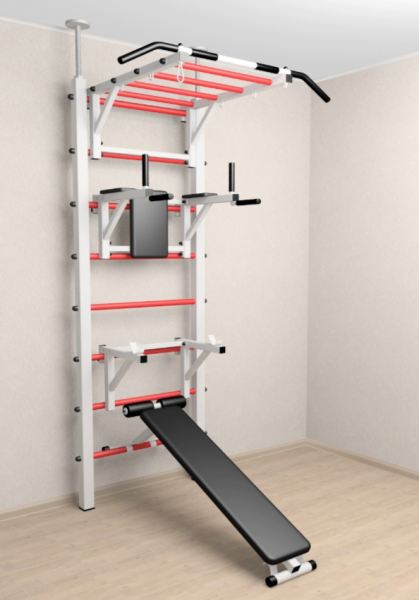 Шведская стенка Sv Sport враспор (Турник рукоход/Брусья/Стойка/Скамья) (275-295 см) В726