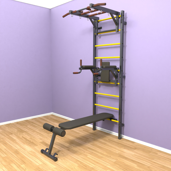 Шведская стенка «LittleSport» Л 3.0 Графит желтые ступени