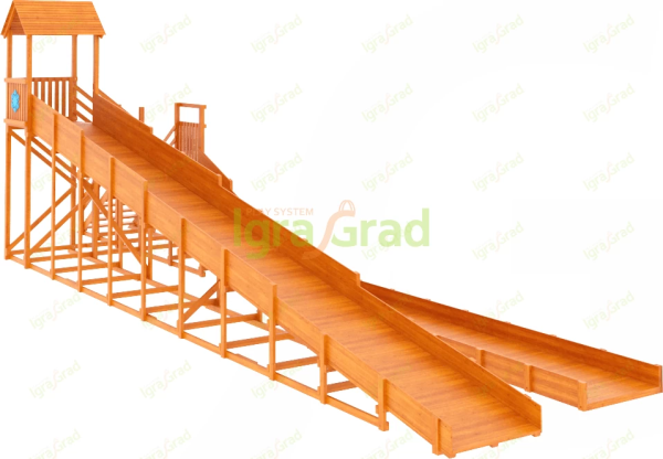 Зимняя горка "IgraGrad Snow Fox 12 м" с двумя скатами и выкатом 8 м