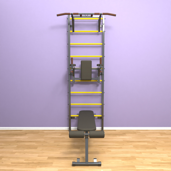 картинка Шведская стенка «LittleSport» ПУ 3.0 Графит желтые ступени от магазина Лазалка