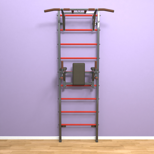 Шведская стенка «LittleSport» ПУ 2.0 Графит красные ступени