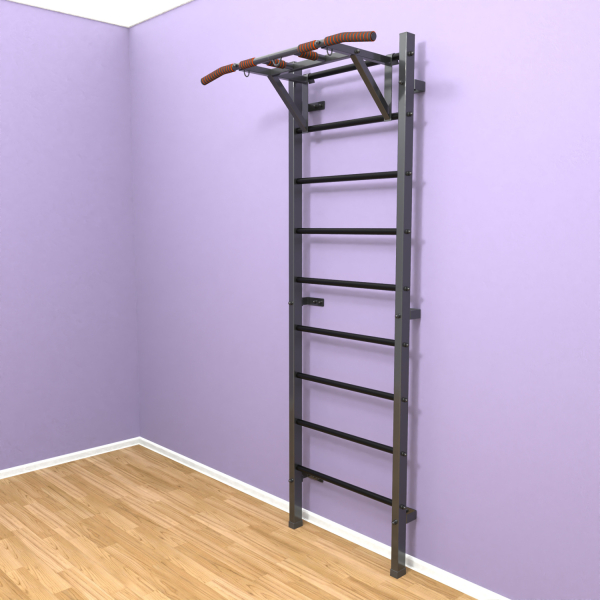 Шведская стенка "LittleSport" ПУ Графит черные ступени