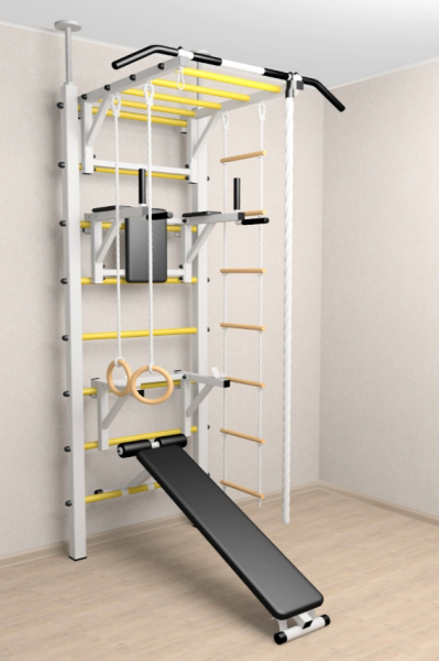 Шведская стенка Sv Sport враспор (Турник рукоход/Брусья/Стойка/Скамья/Канат/Кольца/Лестница) (275-295 см) В727