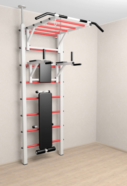 картинка Шведская стенка Sv Sport враспор (Турник рукоход/Брусья/Скамья) (высота 258-275 см)  724 от магазина Лазалка