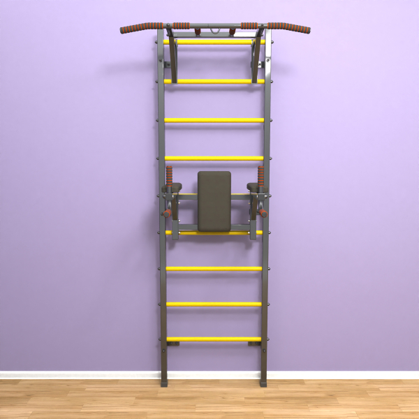 Шведская стенка «LittleSport» ПУ 2.0 Графит желтые ступени