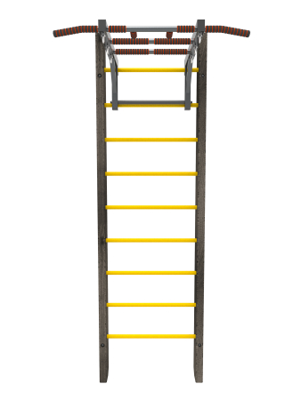 Брашированная шведская стенка "Кастерли" Черный с турником (Желтые ступени)