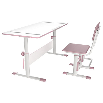 Комплект для двоих растущая парта-трансформер + регулируемые стулья Polini Kids City D2 (белый/розовый)