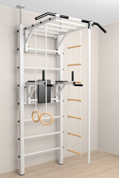 Шведская стенка Sv Sport враспор (Турник рукоход/Брусья/Канат/Кольца/Лестница)  (258-275 см) 723