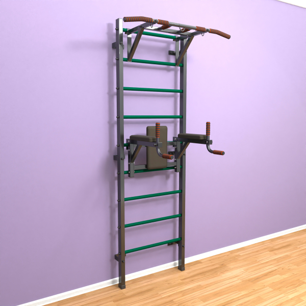Шведская стенка «LittleSport» ПУ 2.0 Графит зеленые ступени